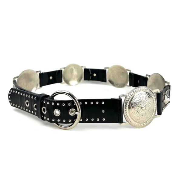 Vintage ‘Mudd’ Y2K Leather and Metal Silver Medallions Belt - Western - M/L - Picture 4 of 10